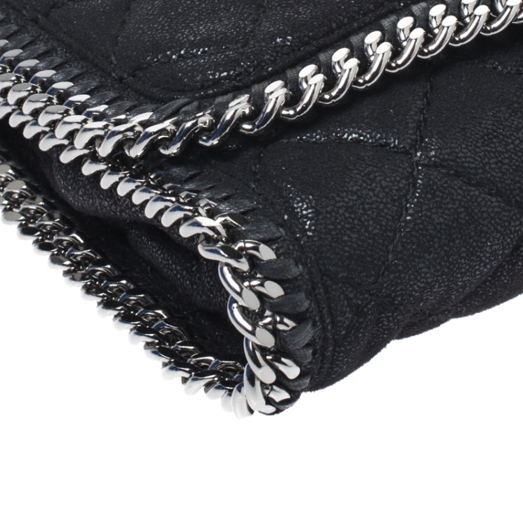 Pre Owned Stella McCartney Black Quilted Faux Leather Falabella Shaggy Deer Flap Bag