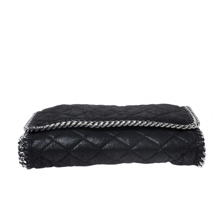 Pre Owned Stella McCartney Black Quilted Faux Leather Falabella Shaggy Deer Flap Bag