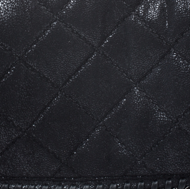 Pre Owned Stella McCartney Black Quilted Faux Leather Falabella Shaggy Deer Flap Bag