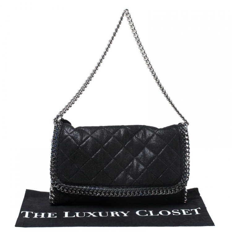 Pre Owned Stella McCartney Black Quilted Faux Leather Falabella Shaggy Deer Flap Bag