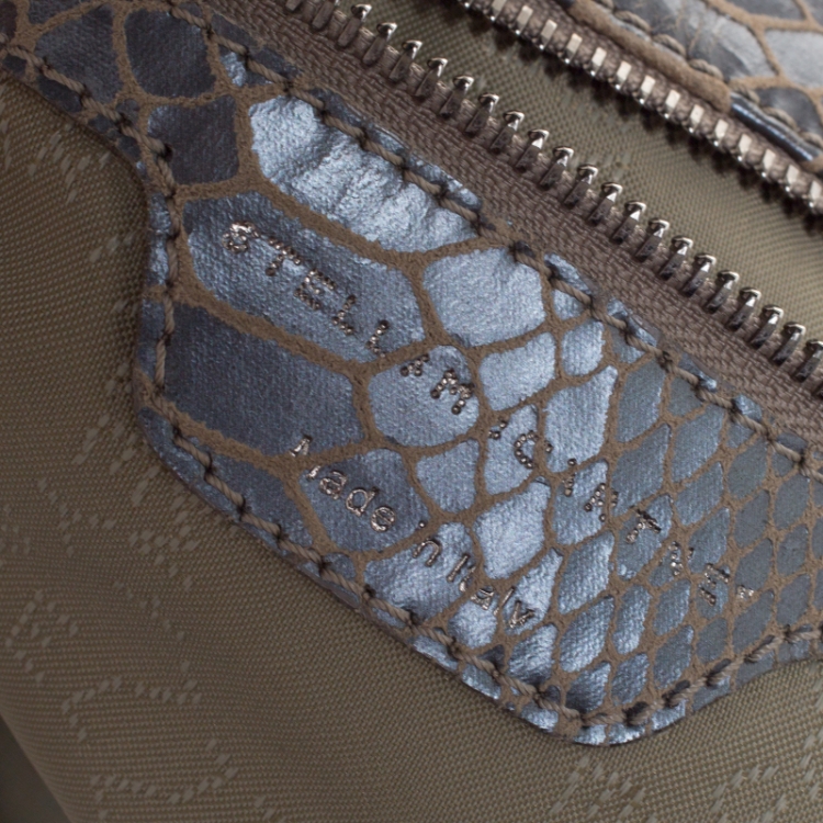 Pre Owned Stella McCartney Metallic Grey Python Faux Leather Small Falabella Tote