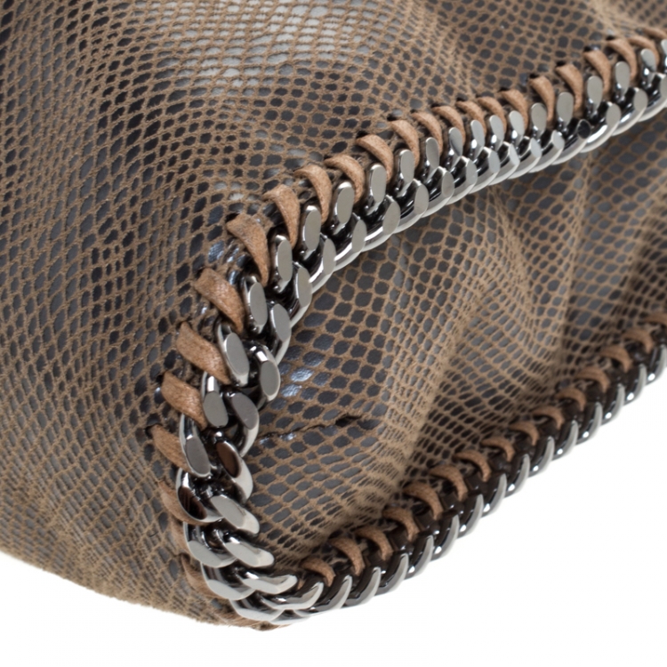 Pre Owned Stella McCartney Metallic Grey Python Faux Leather Small Falabella Tote