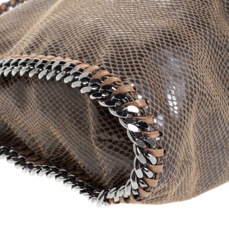Pre Owned Stella McCartney Metallic Grey Python Faux Leather Small Falabella Tote