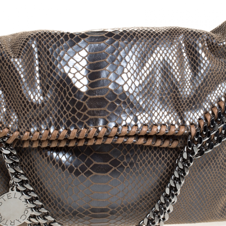 Pre Owned Stella McCartney Metallic Grey Python Faux Leather Small Falabella Tote