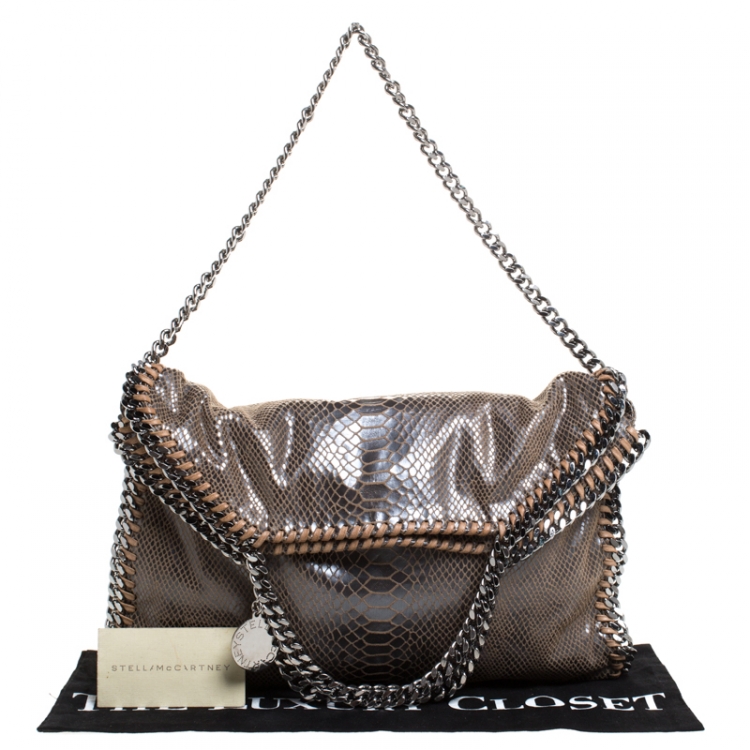 Pre Owned Stella McCartney Metallic Grey Python Faux Leather Small Falabella Tote