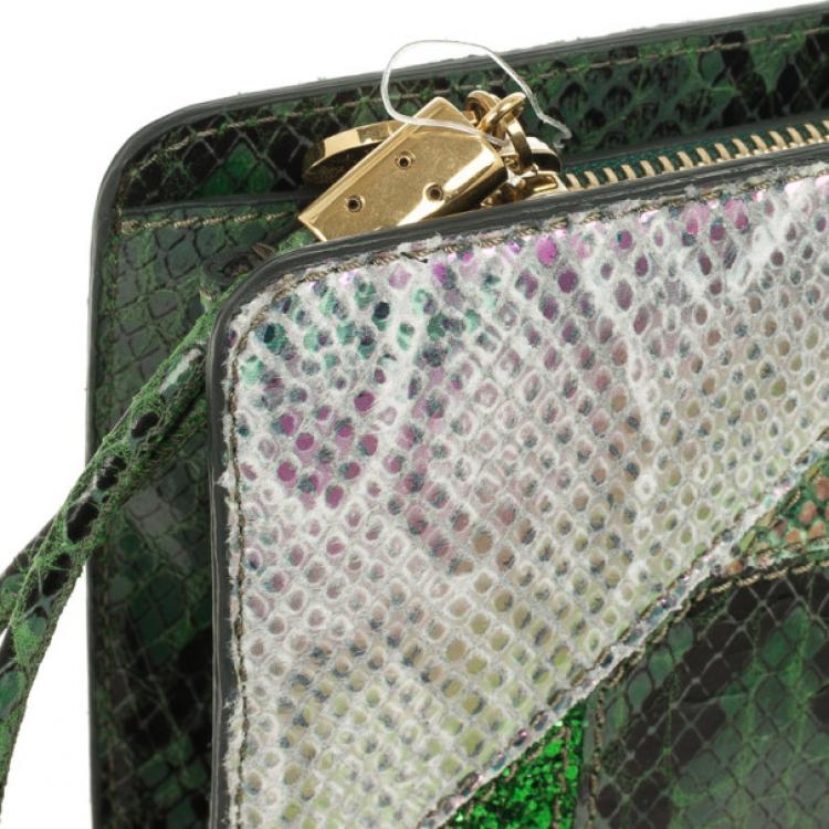 Pre Owned Stella McCartney Loretta 'Waverly' Exotic Skins Patchwork Green Clutch 