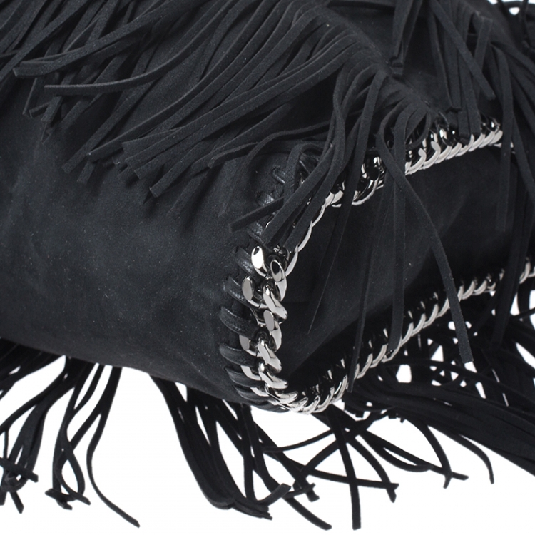 Pre Owned Stella McCartney Black Faux Suede Falabella Fringed Tote