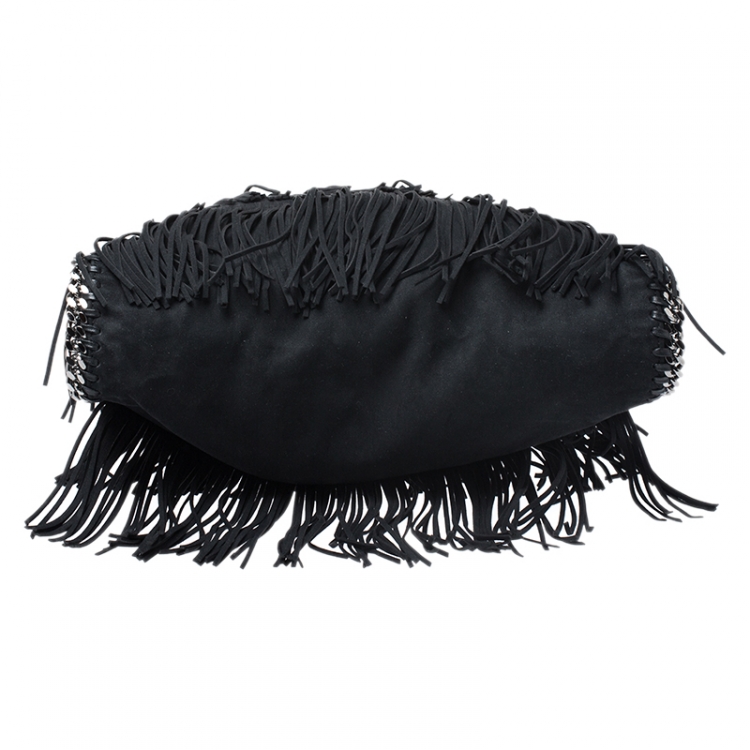 Pre Owned Stella McCartney Black Faux Suede Falabella Fringed Tote