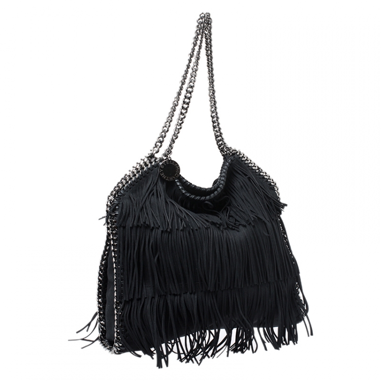 Pre Owned Stella McCartney Black Faux Suede Falabella Fringed Tote