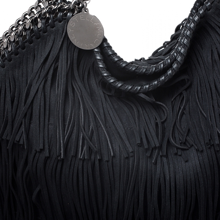 Pre Owned Stella McCartney Black Faux Suede Falabella Fringed Tote