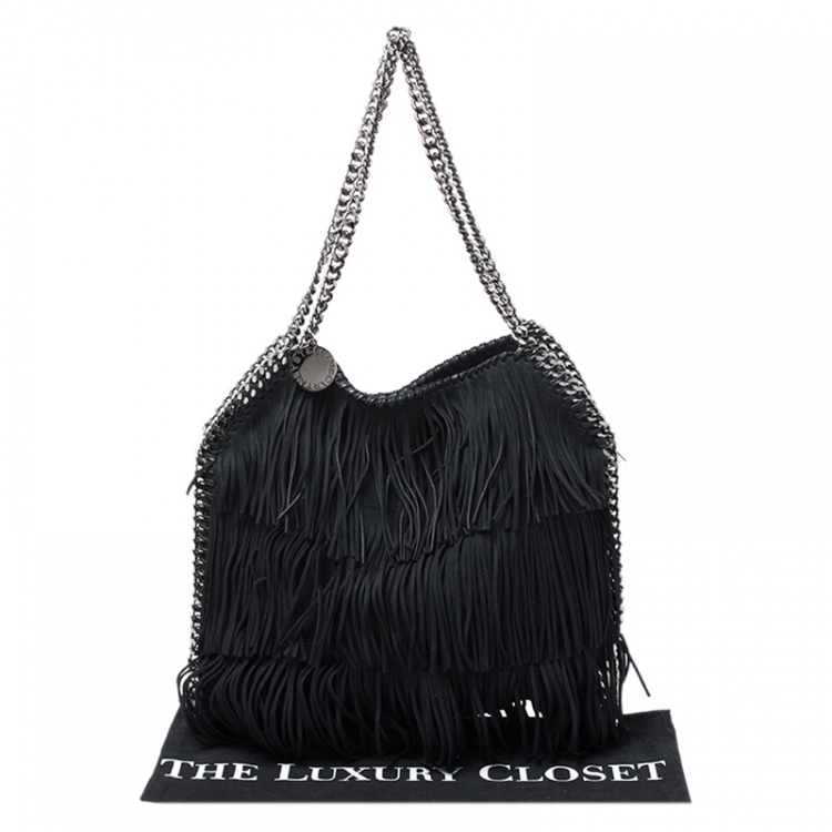 Pre Owned Stella McCartney Black Faux Suede Falabella Fringed Tote
