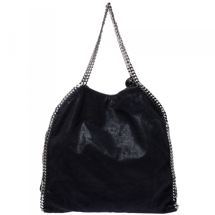 Pre Owned Stella McCartney Metallic Navy Blue Faux Leather Large Falabella Tote