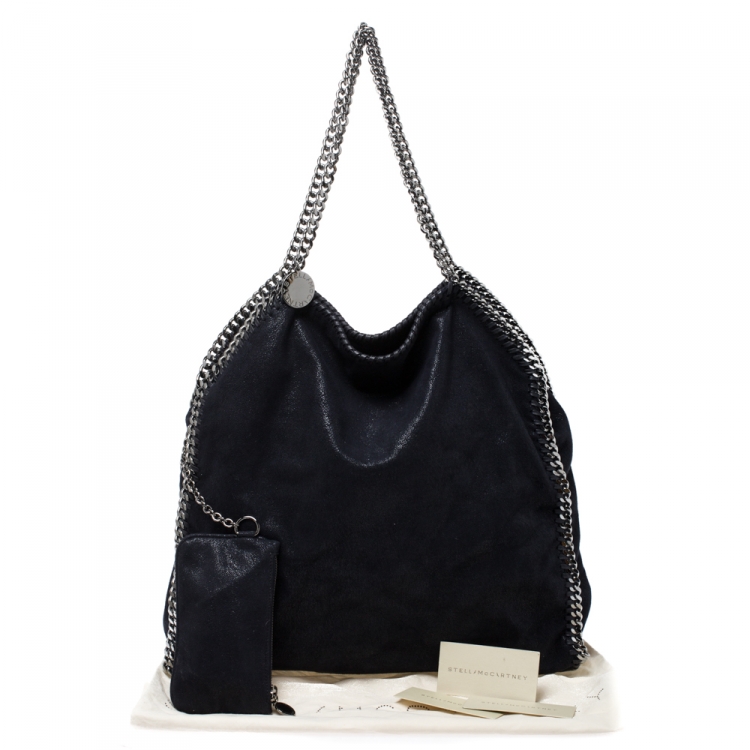 Pre Owned Stella McCartney Metallic Navy Blue Faux Leather Large Falabella Tote