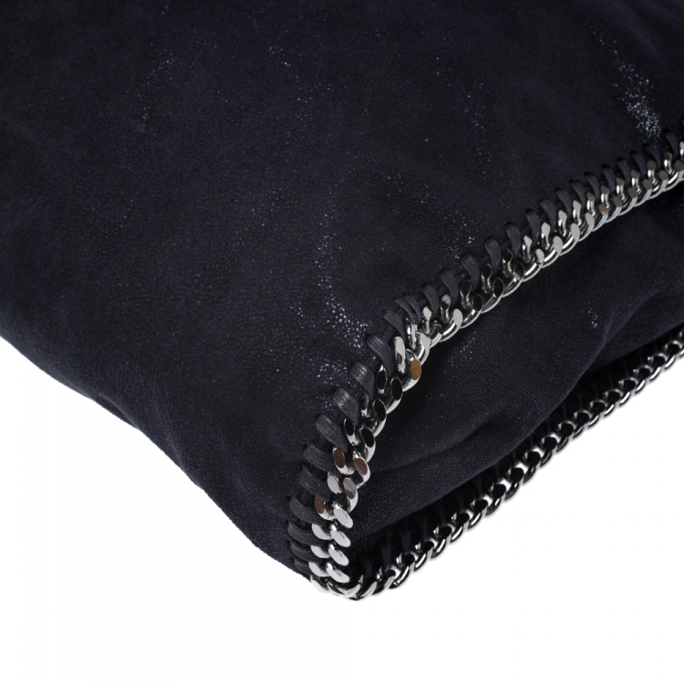 Pre Owned Stella McCartney Metallic Navy Blue Faux Leather Large Falabella Tote