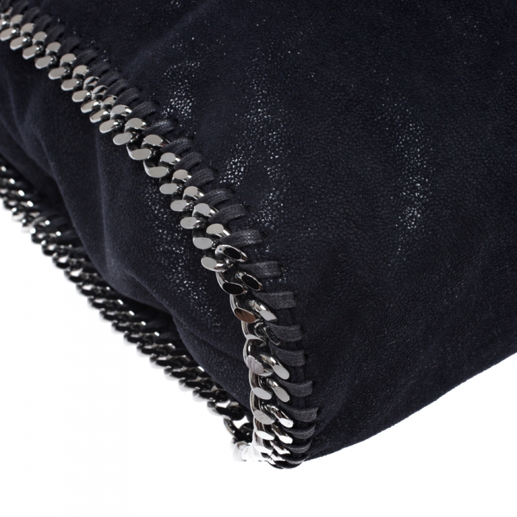 Pre Owned Stella McCartney Metallic Navy Blue Faux Leather Large Falabella Tote