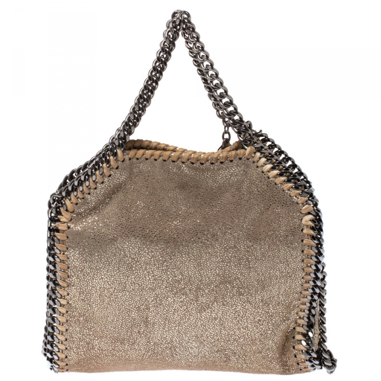 Pre Owned Stella McCartney Metallic Beige Faux Leather Mini Falabella Shoulder Bag