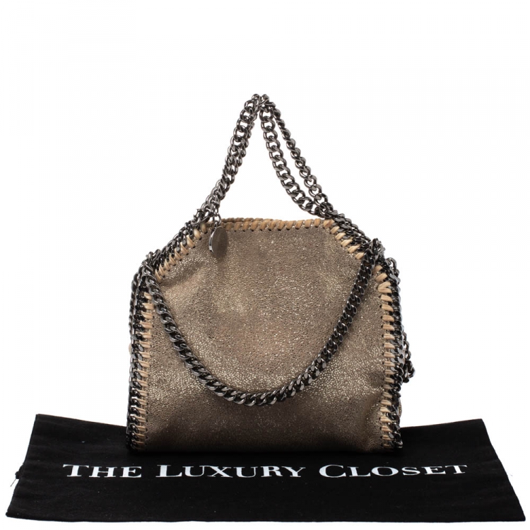 Pre Owned Stella McCartney Metallic Beige Faux Leather Mini Falabella Shoulder Bag
