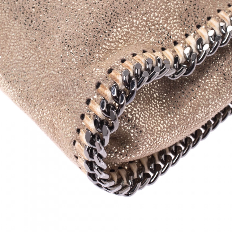 Pre Owned Stella McCartney Metallic Beige Faux Leather Mini Falabella Shoulder Bag