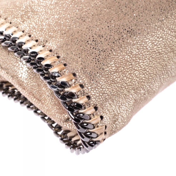 Pre Owned Stella McCartney Metallic Beige Faux Leather Mini Falabella Shoulder Bag