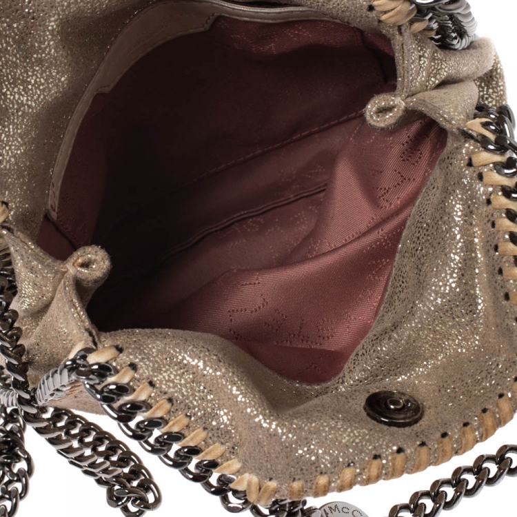 Pre Owned Stella McCartney Metallic Beige Faux Leather Mini Falabella Shoulder Bag