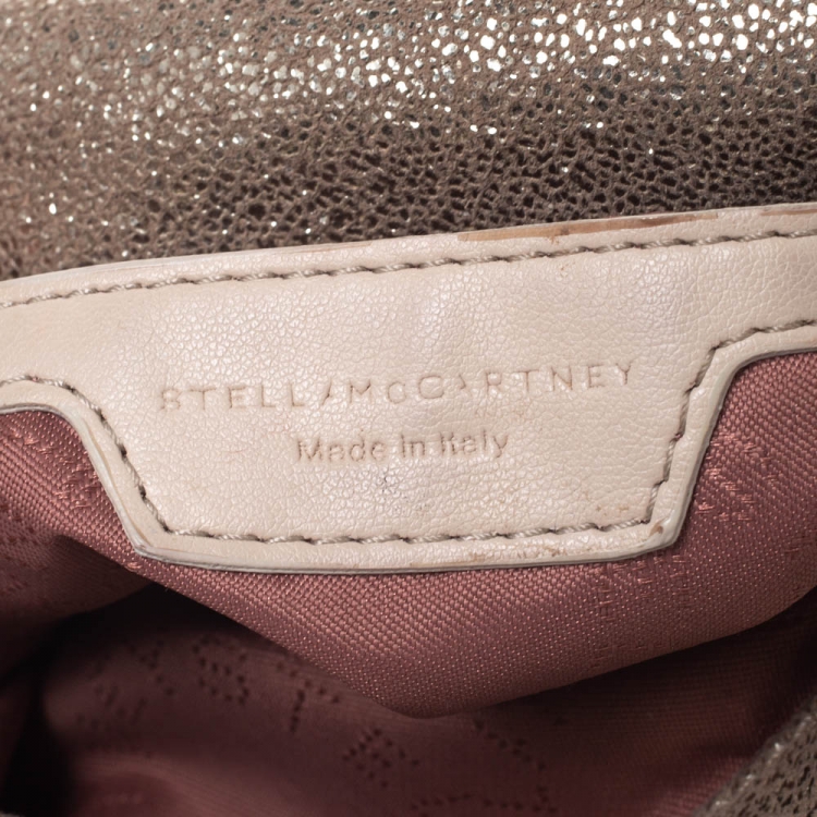 Pre Owned Stella McCartney Metallic Beige Faux Leather Mini Falabella Shoulder Bag