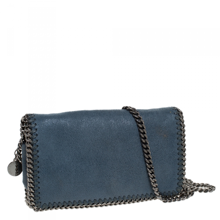 Pre Owned Stella McCartney Blue Faux Leather Falabella Flap Shoulder Bag