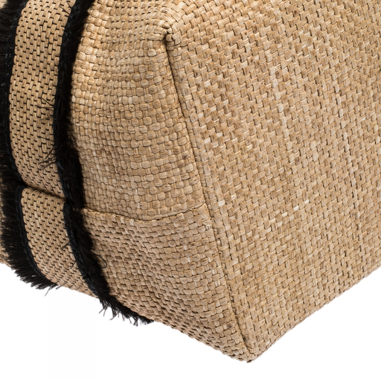 Pre Owned Stella McCartney Beige/Black Woven Raffia and Leather Logo Tote 