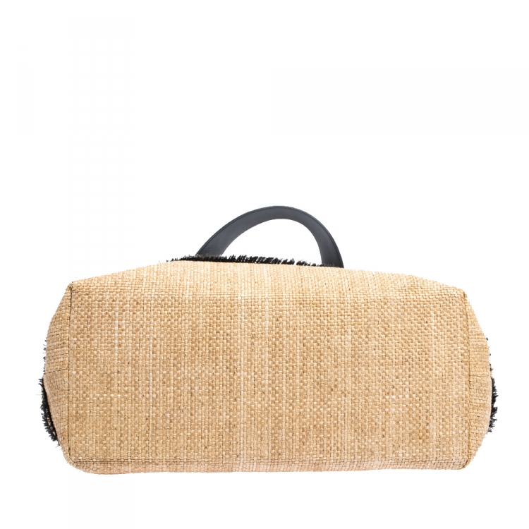 Pre Owned Stella McCartney Beige/Black Woven Raffia and Leather Logo Tote 