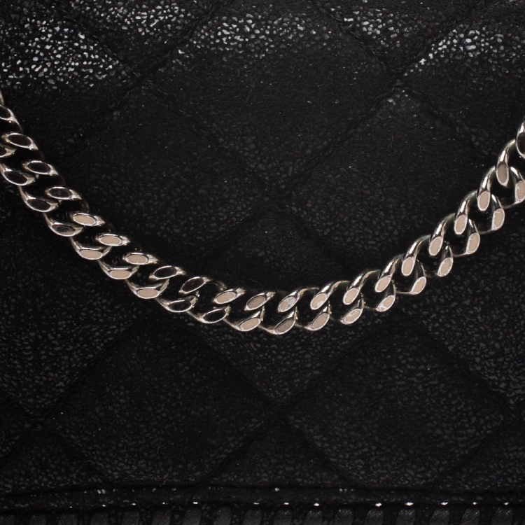 Pre Owned Stella McCartney Black Faux Leather Falabella Chain Clutch