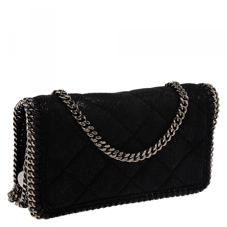 Pre Owned Stella McCartney Black Faux Leather Falabella Chain Clutch