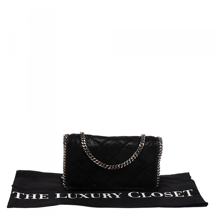 Pre Owned Stella McCartney Black Faux Leather Falabella Chain Clutch