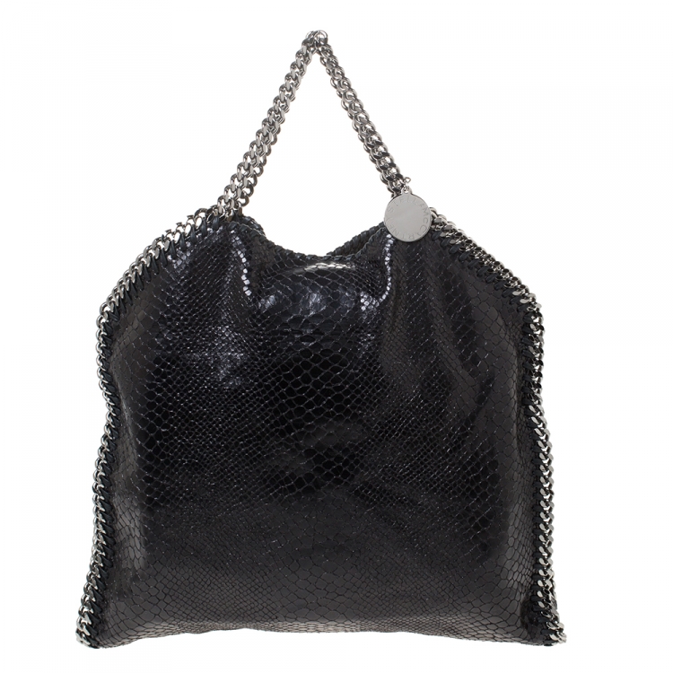Pre Owned Stella McCartney Black Faux Python Embossed Leather Small Falabella Tote 
