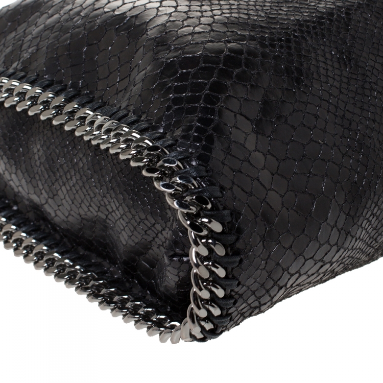 Pre Owned Stella McCartney Black Faux Python Embossed Leather Small Falabella Tote 