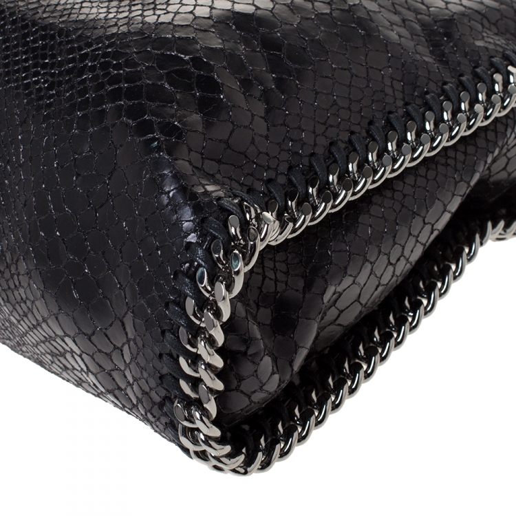 Pre Owned Stella McCartney Black Faux Python Embossed Leather Small Falabella Tote 