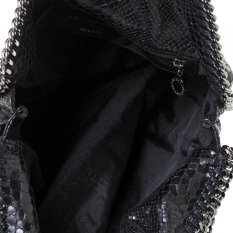 Pre Owned Stella McCartney Black Faux Python Embossed Leather Small Falabella Tote 