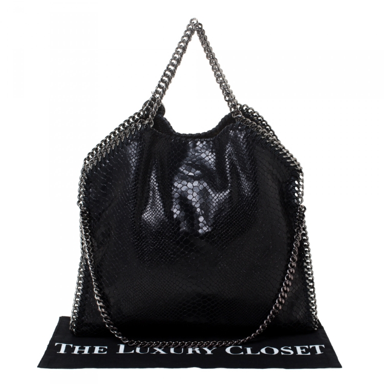 Pre Owned Stella McCartney Black Faux Python Embossed Leather Small Falabella Tote 