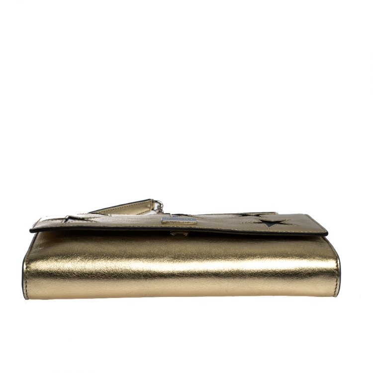 Pre Owned Stella McCartney Metallic Gold Faux Leather Star Flap Shoulder Bag