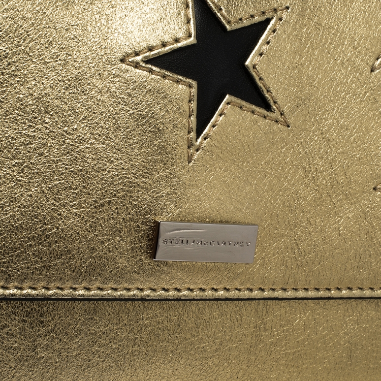 Pre Owned Stella McCartney Metallic Gold Faux Leather Star Flap Shoulder Bag