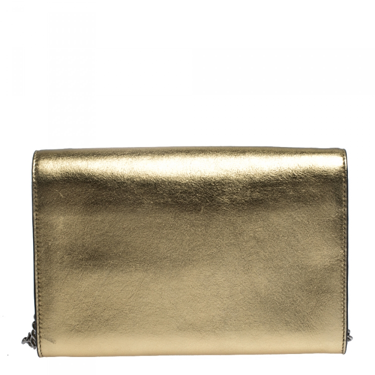 Pre Owned Stella McCartney Metallic Gold Faux Leather Star Flap Shoulder Bag