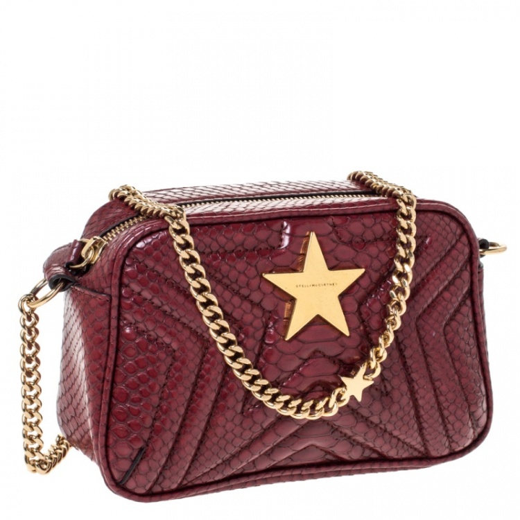Pre Owned Stella McCartney Red Python Embossed Faux Leather Star Shoulder Bag