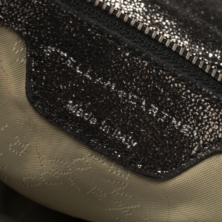 Pre Owned Stella McCartney Metallic Black Faux Leather Falabella Tote