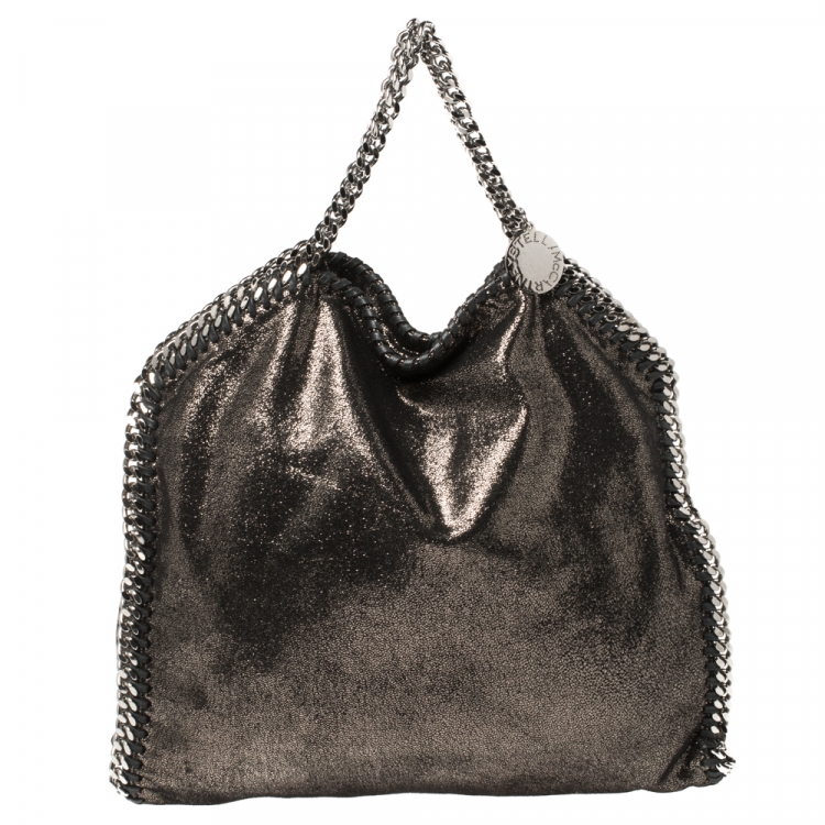 Pre Owned Stella McCartney Metallic Black Faux Leather Falabella Tote