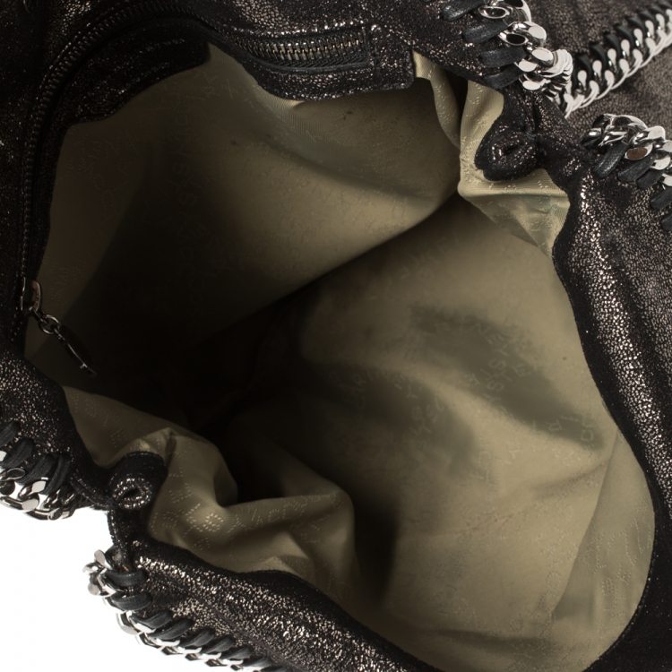 Pre Owned Stella McCartney Metallic Black Faux Leather Falabella Tote