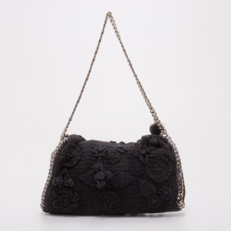 Pre Owned Stella McCartney Black Crochet Small Fallabella Bag 