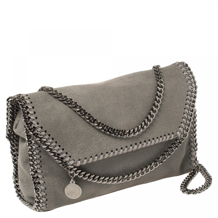Pre Owned Stella McCartney Grey Faux Leather Falabella Flap Shoulder Bag