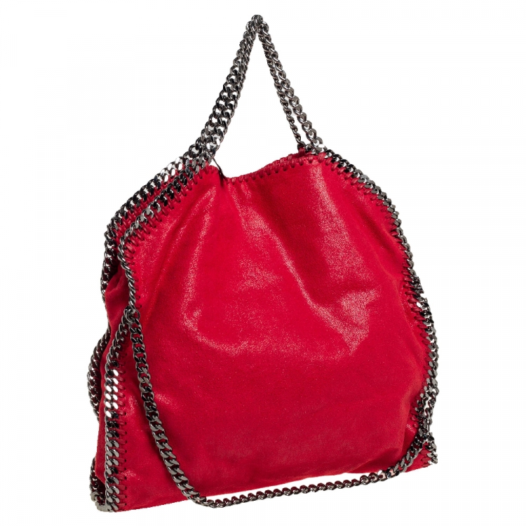 Pre Owned Stella McCartney Red Faux Suede Small Falabella Tote