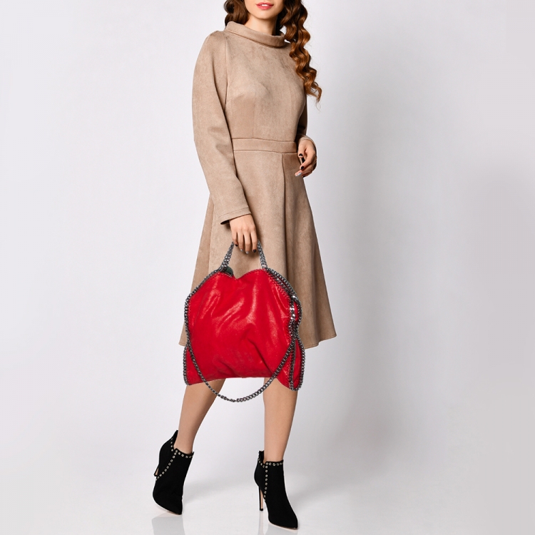 Pre Owned Stella McCartney Red Faux Suede Small Falabella Tote