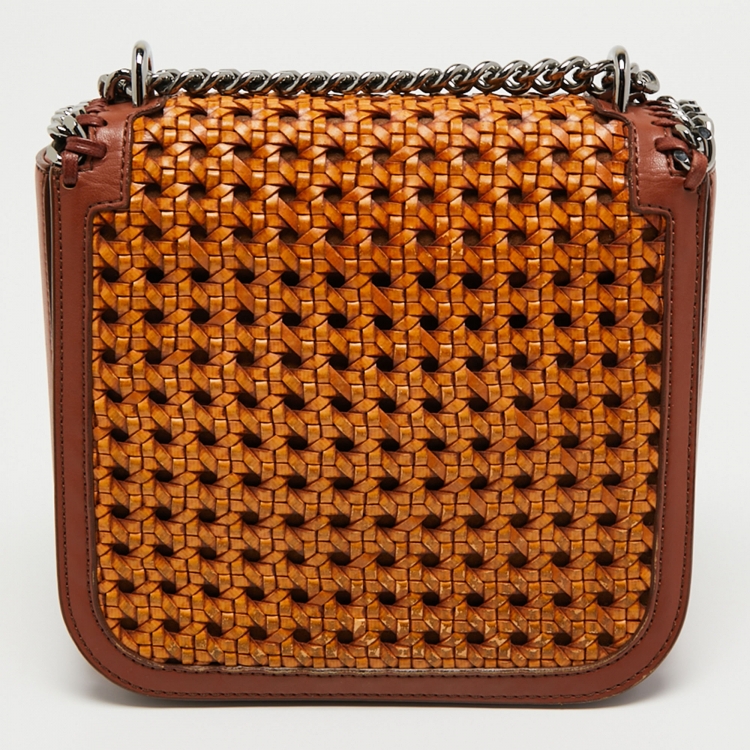 Pre Owned Stella McCartney Brown Woven Faux Leather Falabella Box Crossbody Bag