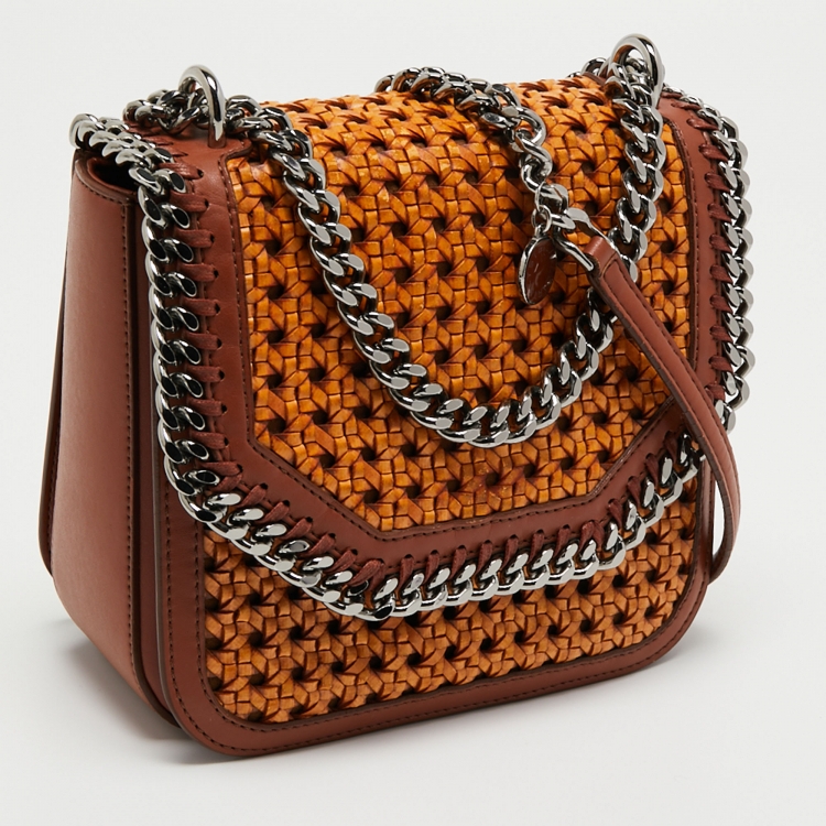 Pre Owned Stella McCartney Brown Woven Faux Leather Falabella Box Crossbody Bag