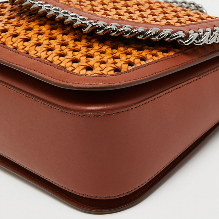 Pre Owned Stella McCartney Brown Woven Faux Leather Falabella Box Crossbody Bag